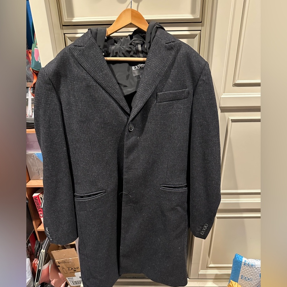 EXPRESS Long Wool Coat Overcoat Mens Size M Charcoal